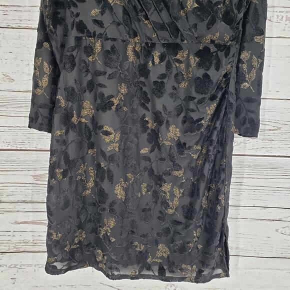 Isaac Mizrahi Women's Black Gold Velvet Burnout Faux Wrap Dress Size Small - Picture 5 of 14